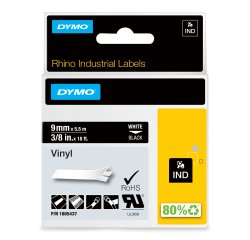 DYMO Rhino industriële Vinyl Labels | 9 mm x 5,5 m | witte afdruk op zwart | zelfklevende labels voor Rhino & LabelManager labelprinters
