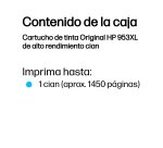 HP Cartucho de tinta Original 953XL de alto rendimiento cian