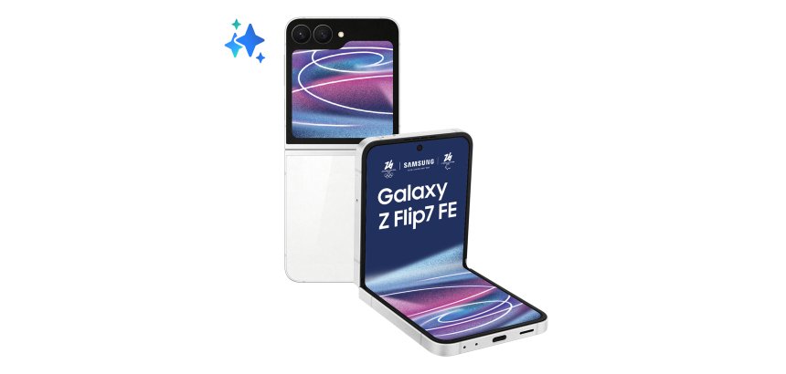 Samsung Galaxy Z Flip7 FE Smartphone AI, RAM 8GB, 256GB, Display 3,4" Super AMOLED/6,7" Dynamic AMOLED 2X, Fotocamera 50MP, White