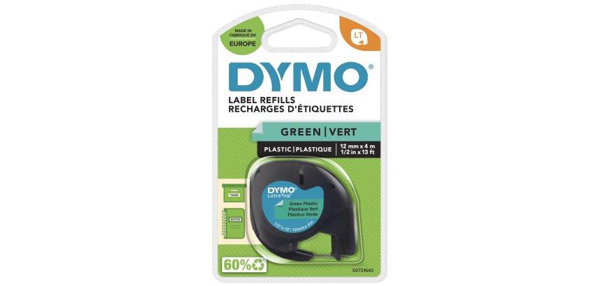 Nastro Letratag 912040 - 12 mm x 4 mt - plastica - verde - Dymo