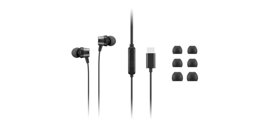 Lenovo 4XD1J77351 hoofdtelefoon/headset Bedraad In-ear Kantoor/callcenter USB Type-C Zwart