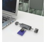 AISENS Lector de Tarjetas SD, Micro SD, MMC, RS-MMC, MMC Micro, USB-A y USB-C, Gris