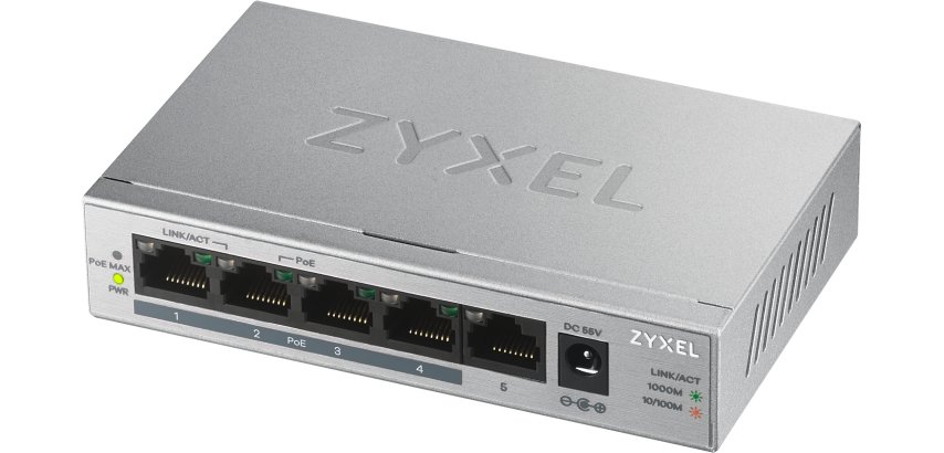 Zyxel GS1005HP Non-géré Gigabit Ethernet (10/100/1000) Connexion Ethernet, supportant l'alimentation via ce port (PoE) Argent