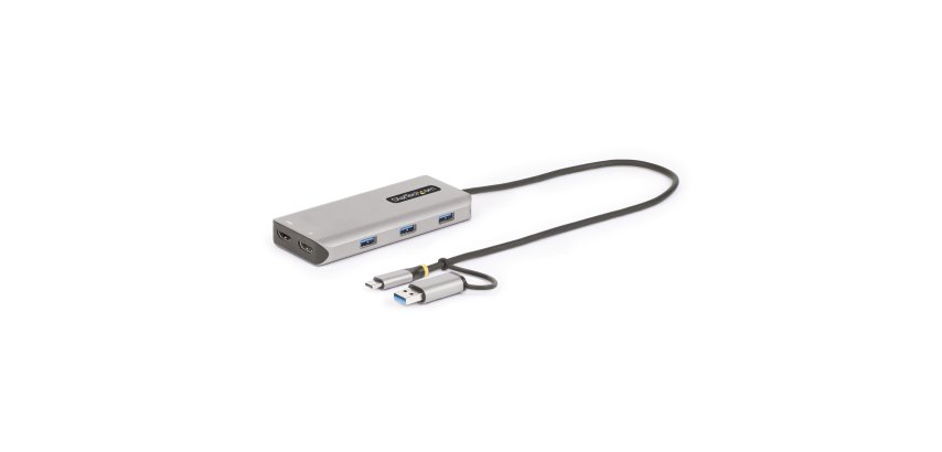StarTech.com USB-C Multiport-Adapter mit USB-C-zu-USB-A-Dongle, Dual HDMI (4K30Hz/1080p60Hz), 3x USB-A 5Gbps, Mini-Reisestation, Dockingstation für Laptops, 40 cm Kabel.