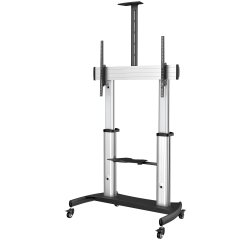 StarTech.com Mobile TV Stand - Heavy Duty TV Cart for 60-100" Display (100kg/220lb) - Height Adjustable Rolling Flat Screen Floor Standing on Wheels - Universal Television Mount w/Shelves