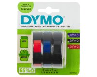 DYMO Authentic Embossing Labels | 9mm x 3m | BlackBlue & Red Self-Adhesive Labelling Tape | for Embossing Label Makers | 3 Count | Made in Europe