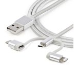 StarTech.com 1m USB-Mehrfachladekabel - USB auf Micro-USB oder USB-C oder Lightning für iPhone / iPad / iPod / Android - Apple MFi-zertifiziert - 3-in-1-USB-Ladegerät - Geflochten