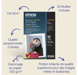 Epson Papier photo brillant Premium (130 x 180 mm), 255 g/m2, 30 feuilles