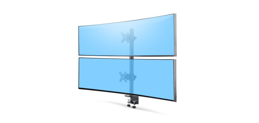 StarTech.com Desk Mount For 2x Vertically Stacked Monitors, Dual 49", Total 70lb (32kg), C-Clamp, Quick-Release VESA System, Widescreen 16:9/Ultrawide 32:9, TAA