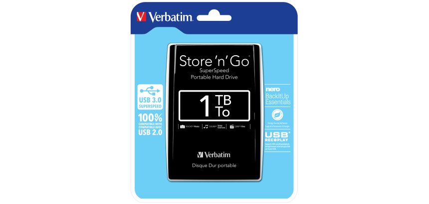 Verbatim Disque dur portable USB Store 'n' Go 3.0, 1 To, noir