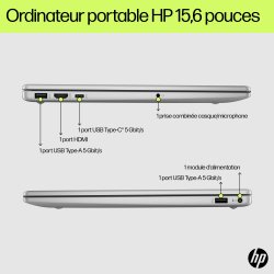 HP Laptop 15-fd0129nf Intel® Core™ i7 i7-1355U Ordinateur portable 39,6 cm (15.6") Full HD 16 Go DDR4-SDRAM 512 Go SSD Wi-Fi 6 (802.11ax) Windows 11 Home Argent