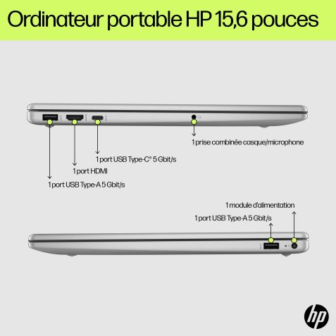 HP Laptop 15-fd0129nf Intel® Core™ i7 i7-1355U Ordinateur portable 39,6 cm (15.6") Full HD 16 Go DDR4-SDRAM 512 Go SSD Wi-Fi 6 (802.11ax) Windows 11 Home Argent