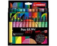 Feutre coloriage stabilo pen 68 max arty encre aquarellablepointe large biseautee etui carton 24 coloris assortis