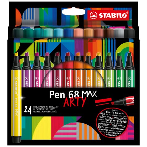 Feutre coloriage stabilo pen 68 max arty encre aquarellablepointe large biseautee etui carton 24 coloris assortis