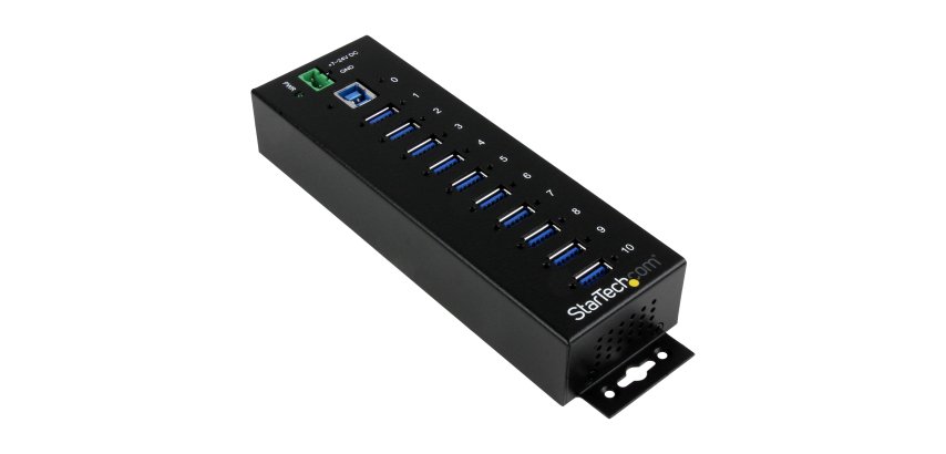 StarTech.com 10-Port USB 3.0 Hub - 5Gbps - Metal Industrial USB-A Hub with ESD & Surge Protection - Din Rail, Wall or Desk Mountable - TAA Compliant USB Expander Hub