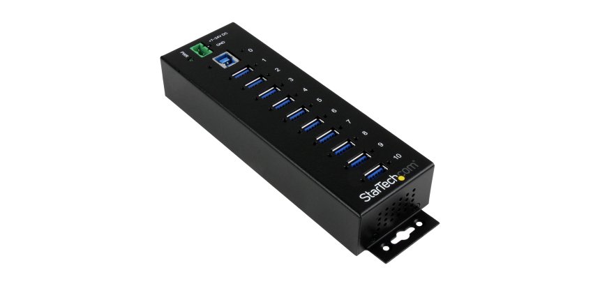 StarTech.com 10-Port USB 3.0 Hub - 5Gbps - Metal Industrial USB-A Hub with ESD & Surge Protection - Din Rail, Wall or Desk Mountable - TAA Compliant USB Expander Hub