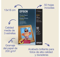 Epson Papel fotográfico brillante de (130 × 180 mm), 200 g/m2, 50 hojas