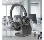 Lindy L118 Casque Sans fil Arceau Bureau/Centre d'appels USB Type-C Bluetooth Socle de chargement Noir