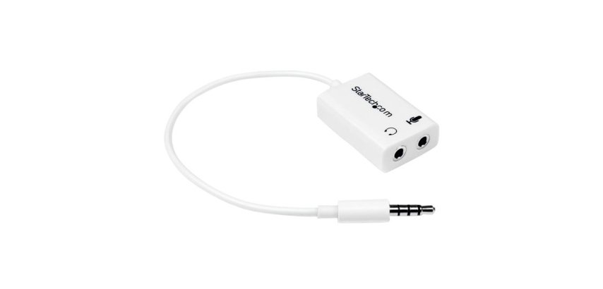 StarTech.com Adaptateur pour casque avec prises pour écouteur et microphone séparées - Mini-Jack 3,5mm 1x (M) 2x (F) - Blanc