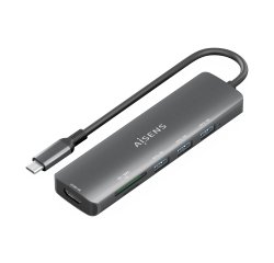 AISENS USB-C Dock 6 en 1, USB-C A, 1x HDMI, 3x USB-A, 1x SD, 1x MicroSD, Gris, 15cm