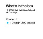 HP 963XL High Yield Cyan Original Ink Cartridge