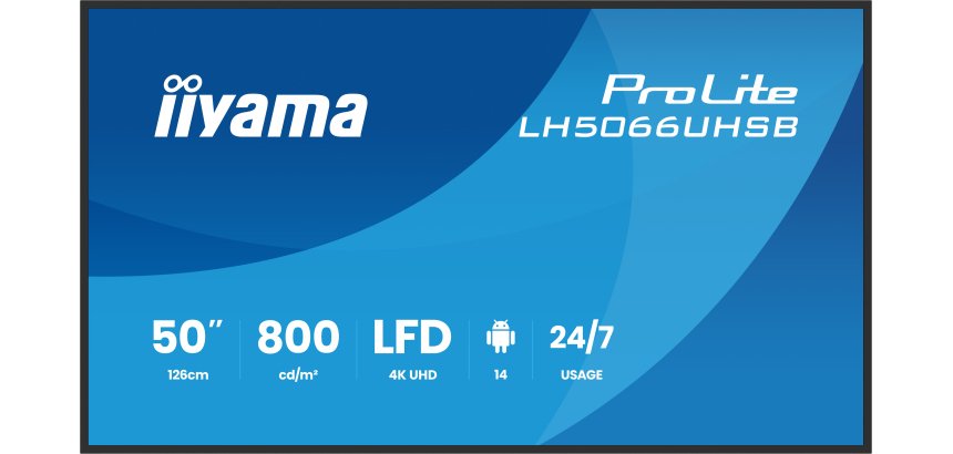 iiyama LH5066UHSB-B1AG Écran d'affichage dynamique Écran plat de signalisation numérique 127 cm (50") LCD Wifi 800 cd/m² 4K Ultra HD Noir Intégré dans le processeur Android 24/7