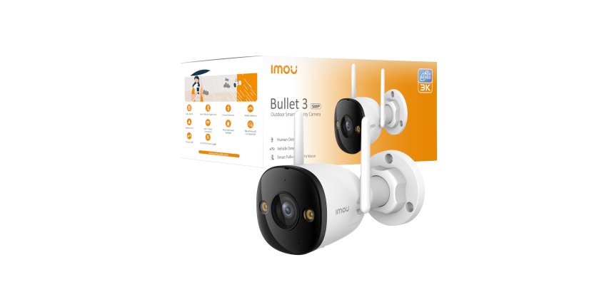 Imou Bullet 3 5MP/3K da esterno. Visione notturna Full Color, Rilevamento Umano con Faretto e Sirena, Audio Bidirezionale, ottica 2.8MM, IP67