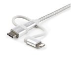 StarTech.com 1m USB-Mehrfachladekabel - USB auf Micro-USB oder USB-C oder Lightning für iPhone / iPad / iPod / Android - Apple MFi-zertifiziert - 3-in-1-USB-Ladegerät - Geflochten