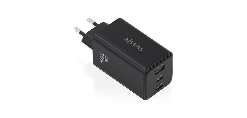 AISENS Cargador GaN 100W, 2x USB-C PD3.0 QC4.0 QC5.0, 1x USB-A QC3.0, Negro