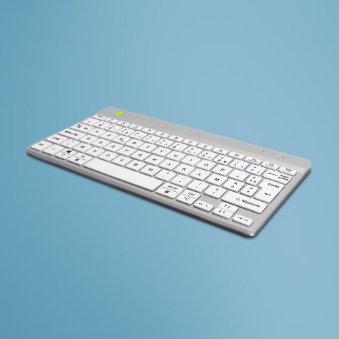 R-Go Tools Clavier ergonomique R-Go Compact Break, clavier compact avec logiciel de pause,AZERTY (FR), Bluetooth, blanc
