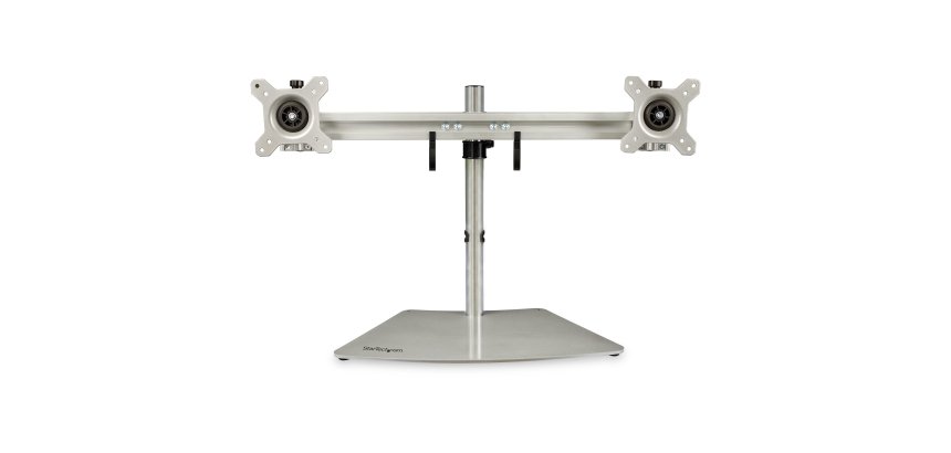 StarTech.com Support Double Écran - Support de Bureau Ergonomique pour Deux Écrans 24"(8kg) VESA - Réglable en Hauteur de Façon Synchronisée - Support Double Écran - Argent