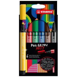 Etui carton de 6 feutres Pen 68 MAX ARTY. Pointe large biseautée. Coloris assortis