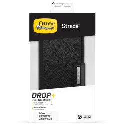 OtterBox Strada Coque pour Galaxy S23, Antichoc, anti-chute, cuir de qualité, 2 porte-cartes, supporte 3 x plus de chutes que la norme militaire, Noir