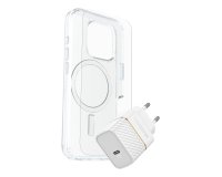 OtterBox Symmetry Series Clear for MagSafe + Premium Glass + Fast Charge Wall Charger USB-C 30W Type C voor Apple iPhone 16 Pro