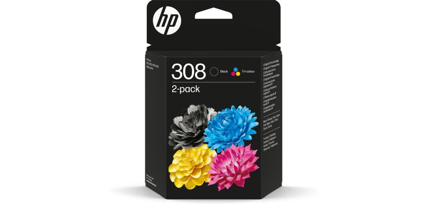 HP 308 Pack von 2 authentischen Tintenpatronen Schwarz Cyan Magenta Gelb, für Tintenstrahldrucker