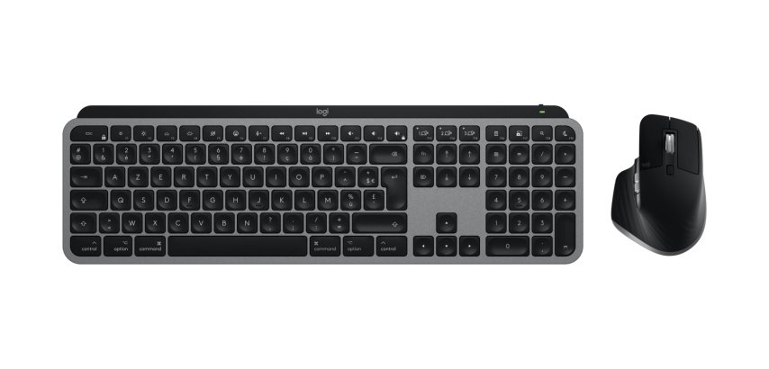 Logitech Master MX Keys S Combo for Mac clavier Souris incluse maison/bureau RF sans fil + Bluetooth AZERTY Français Aluminium, Noir