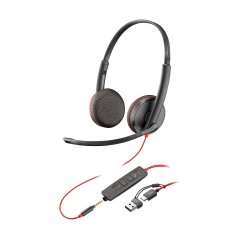 Poly Blackwire 3225 Stereo USB-C Headset +3.5mm Plug +USB-C/A Adapter