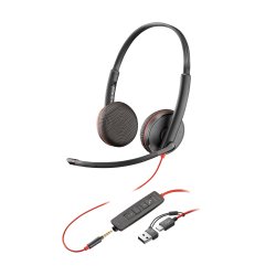 Poly Micro-casque stéréo USB-C Blackwire 3225 + prise 3,5 mm + adaptateur USB-C/A (lot)