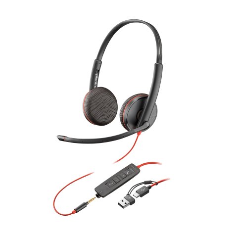 Poly Cuffie Blackwire 3225 stereo USB-C + spinotto da 3,5 mm + adattatore USB-C/A (sfuse)