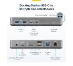 StarTech.com Docking Station USB-C - 3 Monitores 4K (2x 4K60Hz + 1x 4K30Hz) - PD 100W - 6 Puertos USB 10Gbps - GbE - DisplayPort + HDMI - Dock Tipo C Sin Controladores - Para Portátiles Windows