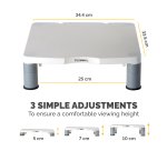 Fellowes Computer Monitor Stand with 3 Height Adjustments - Standard Monitor Riser with Cable Management - Ergonomic Adjustable Monitor Stand for Computers - Max Weight 27KG/Max Size 21" - Platinum