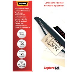 Pochettes de plastification Fellowes brillantes 83 x 113 mm 125 µ brillantes - Boîte de 100