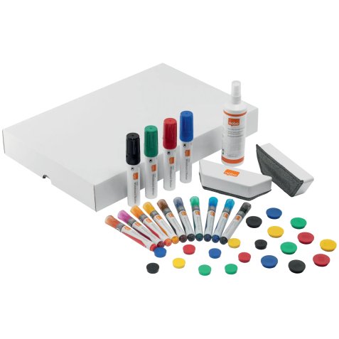 Kit d'accesoires tableau blanc esselte 10 marqueurs 10 aimants 32mm 2 effaceurs 1    spray nettoyage