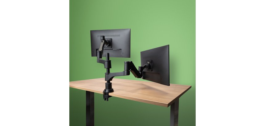 R-Go Tools Bras d'écran R-Go Caparo, pour deux écrans, réglable par vérin à gaz, capacité de charge 3-9 kg, 100% circulaire, noir