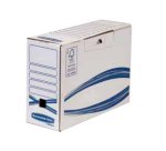 Boîte archives basique bankers box dos 8 cm carton blanc bleu montage manuel