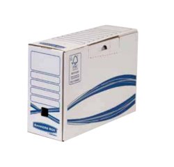 Boîte archives basique bankers box dos 8 cm carton blanc bleu montage manuel