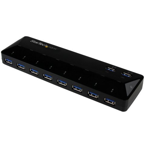 StarTech.com Concentrador USB 3.0 (5Gbps) de 10 Puertos - Ladrón con Puertos de Carga y Sincronización - Hub con 2 Puertos de 1,5A