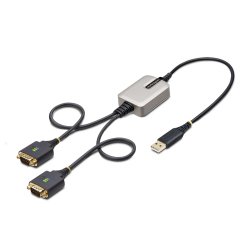 StarTech.com 60cm 2-Port USB naar Seriëel Adapter Kabel, COM Retention, Verwisselbare DB9 Schroeven/Moeren, USB-A naar RS232 DB9 Converter, FTDI IC, ESD Bescherming, Windows/macOS/ChromeOS/Linux