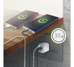 AISENS Cargador Gan 30W, 1xUSB-C PD3.0 QC4.0, 1xUSB-A QC3.0, Blanco