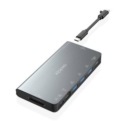AISENS USB-C Dock 8 en 1, USB-C a 1xHDMI, 1xRJ45, 3xUSB-A, 1xUSB-C Datos+PD, 1xSD, 1xMicro SD, Gris, 10 cm